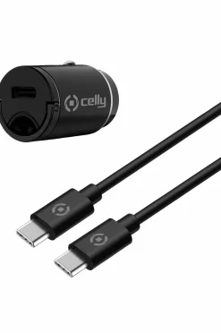 Celly Mobiltelefoner, Tablets & Tilbehør-Biloplader Mini USB-C PD 20W + USB-C til USB-C-kabel