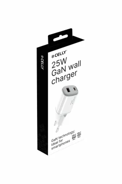 Celly Mobiltelefoner, Tablets & Tilbehør-Usb-oplader Gan 1 x Usb-a + 1 x Usb-c PD 25w