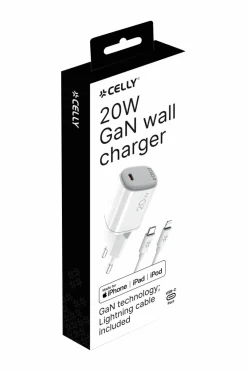 Celly Mobiltelefoner, Tablets & Tilbehør-Usb-oplader Gan 1 x Usb-c PD 20w + Lightning-kabel
