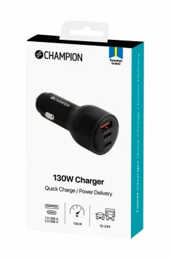 Champion Nordic Mobiltelefoner, Tablets & Tilbehør-Biloplader 30W 3-port QC/PD
