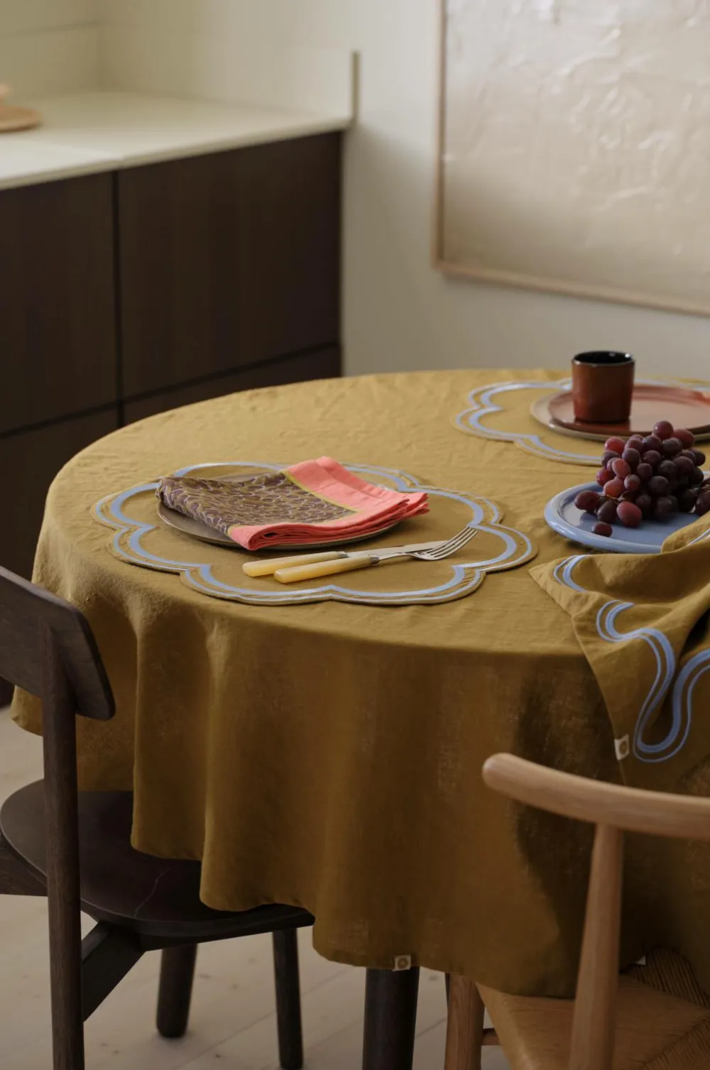 Ellos Borddækning & Servering|Bordtekstiler-Home Dug Elly i genanvendt halvlinned Ø 150 cm