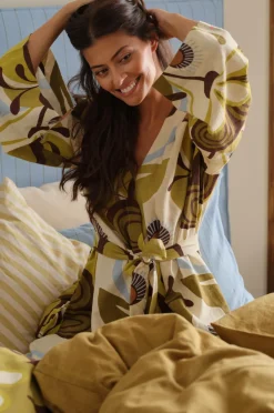 Ellos Homewear-Home Kimono Elly Retro i genanvendt halvlinned