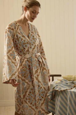 Ellos Homewear-Home Kimono Elly Tile Kimono i genanvendt halvlinned
