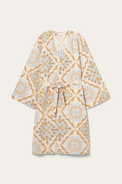 Ellos Homewear-Home Kimono Elly Tile Kimono i genanvendt halvlinned