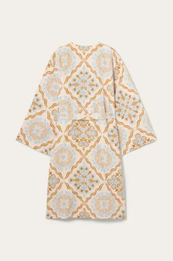 Ellos Homewear-Home Kimono Elly Tile Kimono i genanvendt halvlinned