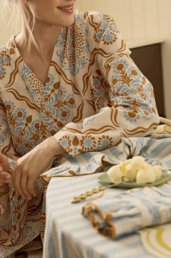 Ellos Homewear-Home Kimono Elly Tile Kimono i genanvendt halvlinned