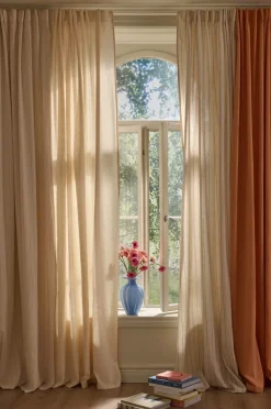 Ellos Gardinlængder Med Rynkebånd-Home Multibåndsgardin Elly Thin Stripe i genanvendt halvlinned 2-pak