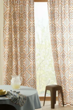 Ellos Gardinlængder Med Rynkebånd-Home Multibåndsgardin Elly Tile i genanvendt halvlinned 2-pak