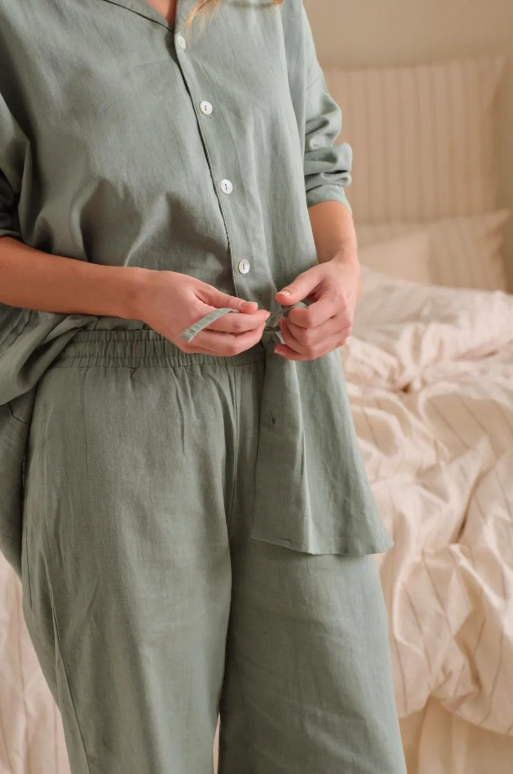 Ellos Homewear-Home Natbukser Pyjama Pant Elly i genanvendt halvlinned