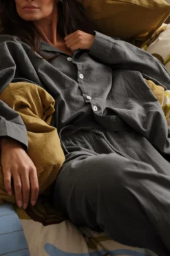 Ellos Homewear-Home Pyjamasskjorte Long Sleeve Shirt Elly i genanvendt halvlinned