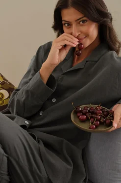 Ellos Homewear-Home Pyjamasskjorte Long Sleeve Shirt Elly i genanvendt halvlinned