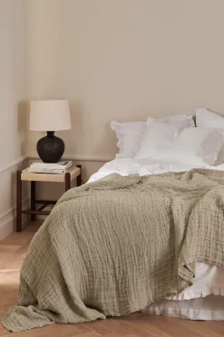 Ellos Sengetæpper-Home Sengetæppe Candice Grating i vasket linned