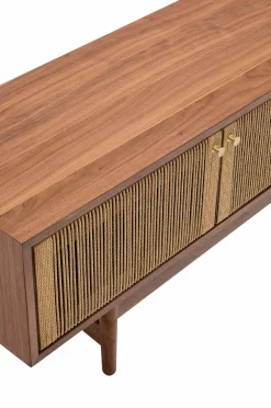 Kave Home Tv-Bænke-Elan Tv skab 3 døre finer og massiv valnød og snor 200 x 50 cm Fsc 100% Fsc