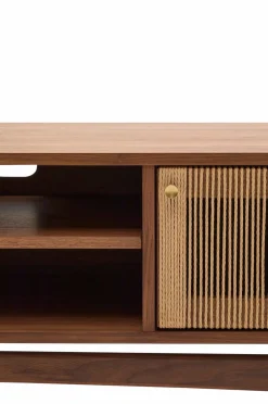 Kave Home Tv-Bænke-Elan Tv skab 3 døre finer og massiv valnød og snor 200 x 50 cm Fsc 100% Fsc