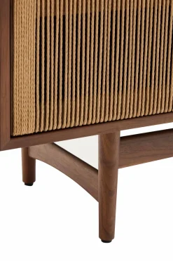 Kave Home Tv-Bænke-Elan Tv skab 3 døre finer og massiv valnød og snor 200 x 50 cm Fsc 100% Fsc