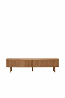 Kave Home Tv-Bænke-Mailen tv-bord med 2 døre i askefinér med mørk finish 200 x 50 cm