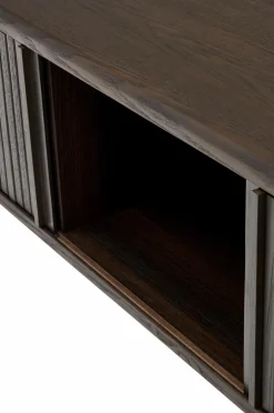 Kave Home Tv-Bænke-Mailen tv-bord med 2 døre i askefinér med mørk finish 200 x 50 cm