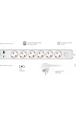 LogiLink Lampetilbehør-Forlængerledning 6-vejs + USB-A/USB-C