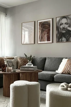 Pastill Puffer & Fodskamler-Bodhi puf i bouclé ø 40 cm