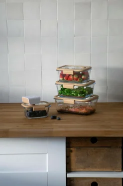 Pebbly Køkkenopbevaring-5 stk. sæt: 4 rektangulære kasser & luftvakuumpumpe