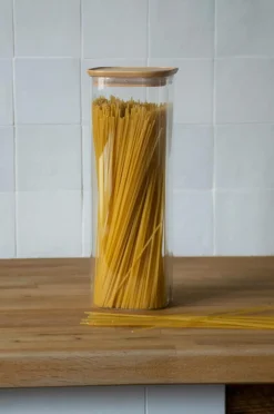 Pebbly Køkkenopbevaring-Firkantede dåser med bambuslåg 2200 ml