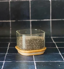 Pebbly Køkkenopbevaring-Firkantede dåser med bambuslåg 500 ml