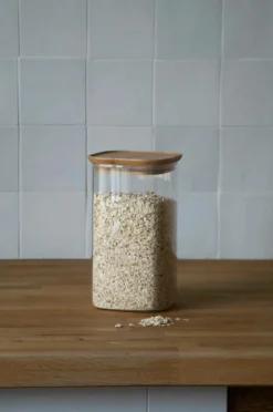 Pebbly Køkkenopbevaring-Firkantede dåser med bambuslåg 1400 ml