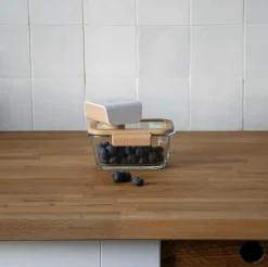 Pebbly Køkkenopbevaring-Rektangulær glasdåse med glaslåg og vakuumhætte - 460 ml