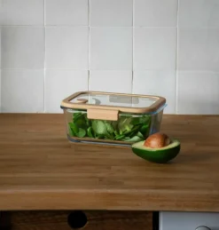 Pebbly Køkkenopbevaring-Rektangulær glasdåse med glaslåg og vakuumhætte - 1200 ml