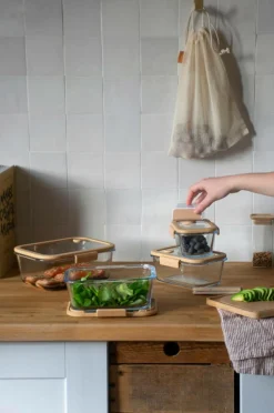 Pebbly Køkkenopbevaring-Rektangulær glasdåse med glaslåg og vakuumhætte - 800 ml