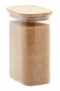 Pebbly Køkkenopbevaring-Rektangulær madopbevaring i glas med bambuslåg - Størrelse M