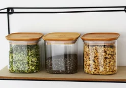 Pebbly Køkkenopbevaring-Sæt med 3 firkantede stabelbeholdere i glas - 800 ml