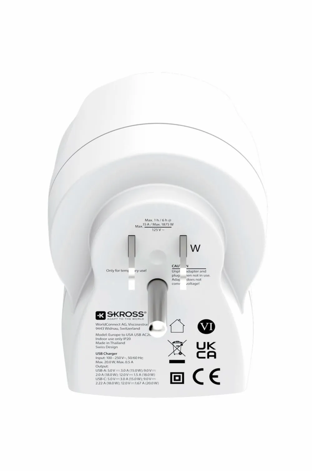 SKROSS Mobiltelefoner, Tablets & Tilbehør-Rejseadapter USB-A/USB-C 20W