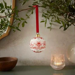 Spode Julepynt-WM Bauble - Strawberry Thief, Indian Red