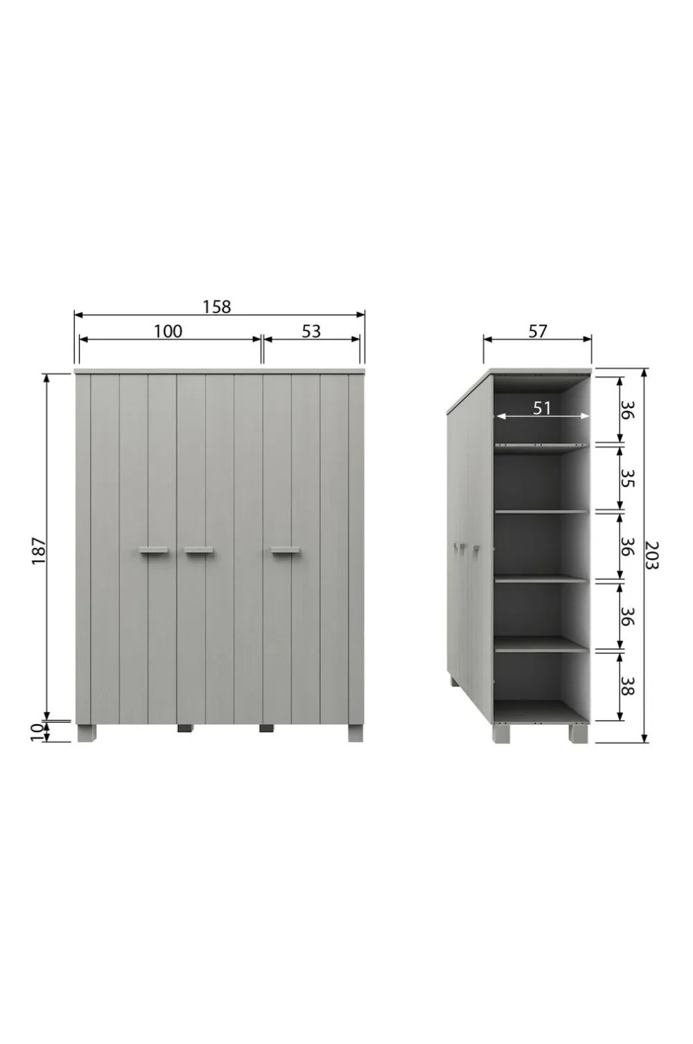 WOOOD Garderobeskabe-Garderobeskab Dennis, 3 låger