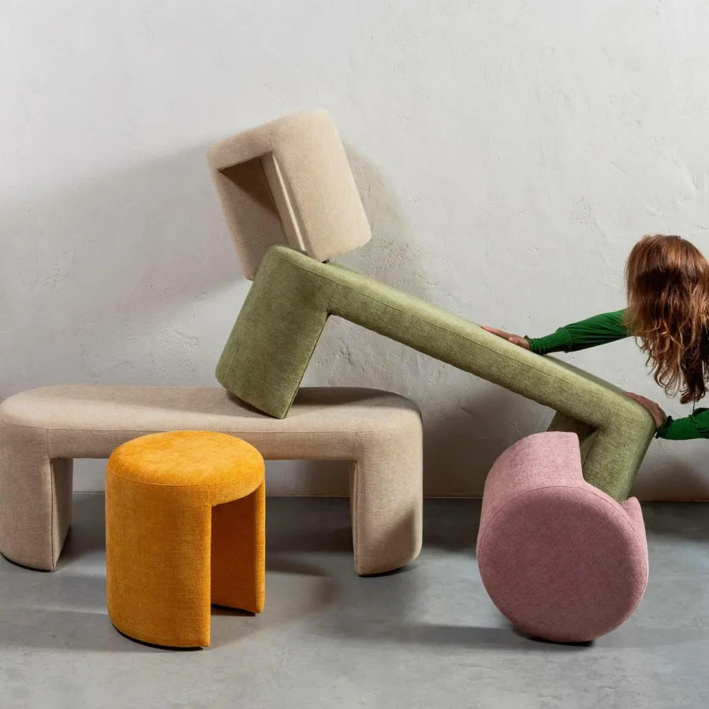 WOOOD Puffer & Fodskamler-Taburet Charlie